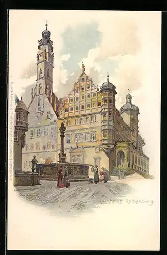 Künstler-AK Otto Hammel: Rothenburg, Rathaus am Markt