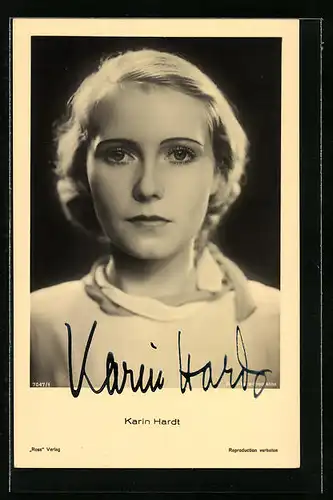 AK Schauspielerin Karin Hardt mit verträumten Blick, mit original Autograph