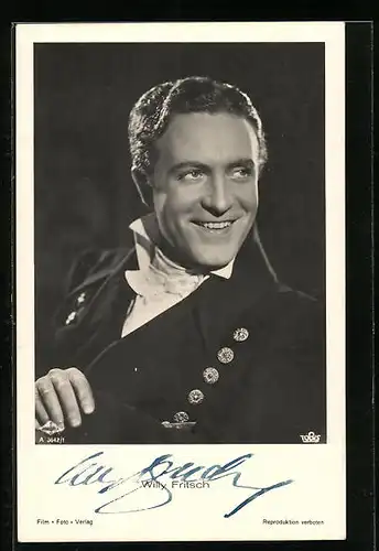 AK Schauspieler Willy Fritsch mit fröhlichem Lachen, mit original Autograph