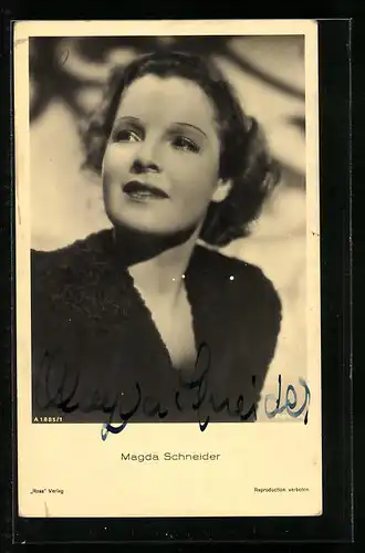 AK Schauspielerin Magda Schneider nach oben blickend, mit original Autograph