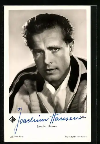 AK Schauspieler Joachim Hansen mit fragendem Blick, mit original Autograph