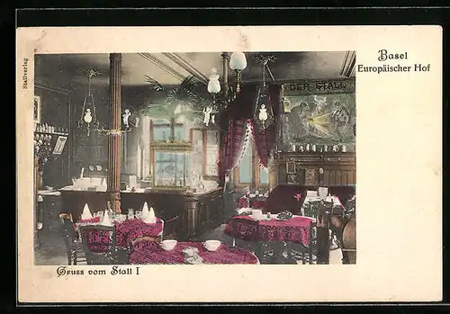 AK Basel, Innenansicht des Europäischen Hofes