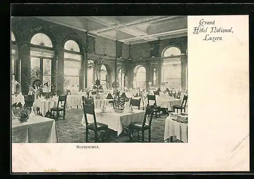 AK Luzern, Innenansicht des Grand Hotel National, Restaurant