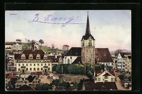 AK Herisau, Kirche mit Wohnhäusern