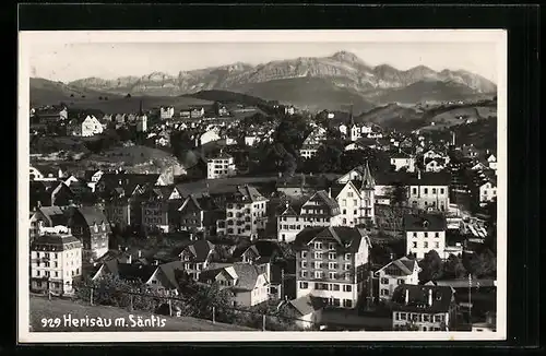 AK Herisau, Ortsansicht aus der Vogelschau mit Säntis