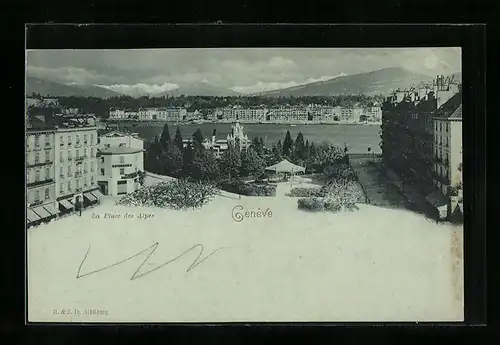 Mondschein-AK Genéve, La Place des Alpes