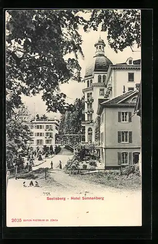 AK Seelisberg, Passanten vor dem Hotel Sonnenberg