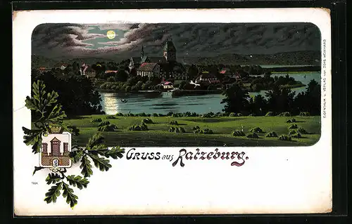 Mondschein-AK Ratzeburg, Nächtliches Panorama der Stadt
