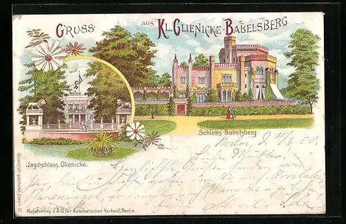 Lithographie Kl. Glienicke-Babelsberg, Schloss Babelsberg, Jagdschloss Glienicke