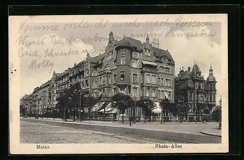 AK Mainz, Rhein-Allee mit Wohnhäusern