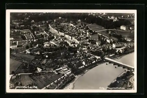 AK Mühldorf a. Inn, Fliegeraufnahme vom Ort