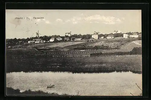 AK Preetz i. H., Ortsansicht über das Wasser