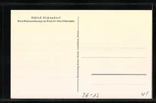 Künstler-AK Otto Ubbelohde: Sickendorf, Blick nach dem Schloss