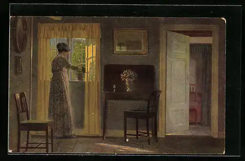 Künstler-AK sign. Alfred Broge: Frühlingssonne, Dänische Kunst