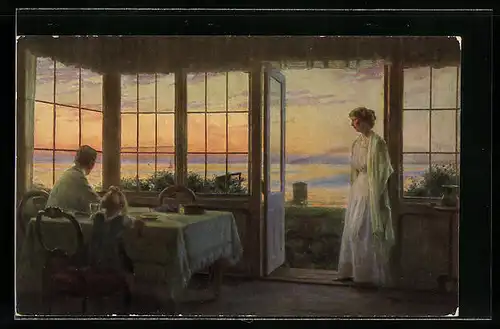 Künstler-AK sign. C. Wentort: Sommerabend, Dänische Kunst