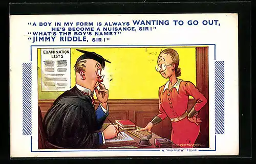 Künstler-AK Douglas Tempest: A boy in my form is always wanting to got out.., Jimmy Riddle