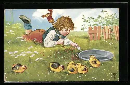 Künstler-AK Maxim Trübe: Junge mit Osterküken