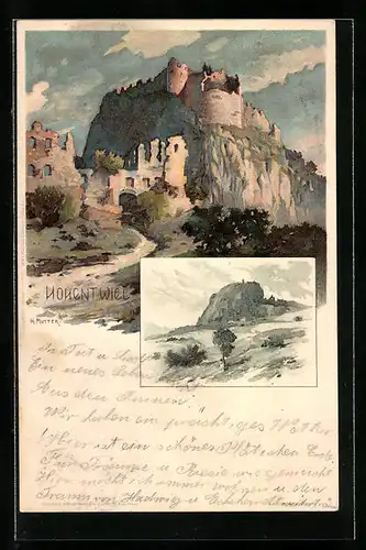 Künstler-AK Karl Mutter: Hohentwiel, Blick zur Burgruine