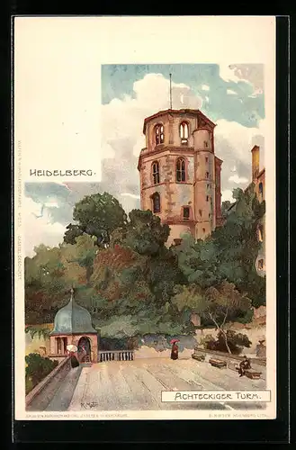 Künstler-AK Karl Mutter: Heidelberg, Blick zum Achteckigen Turm