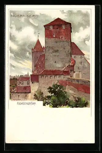 Künstler-AK Karl Mutter: Nürnberg, Fünfeckiger Turm im Stadtbild