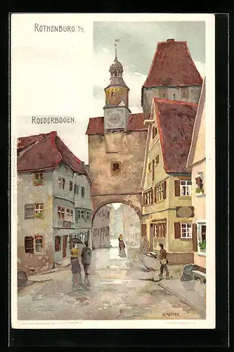 Künstler-AK Karl Mutter: Rothenburg o. T., Strasse am Roederbogen