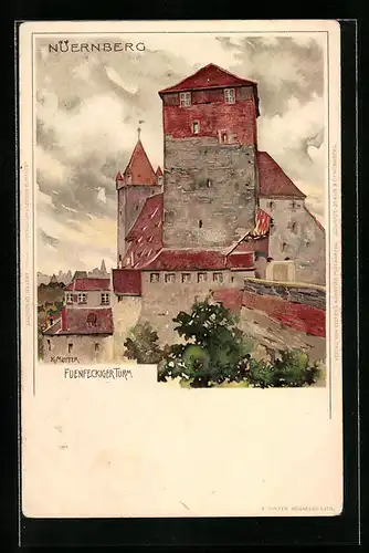 Künstler-AK Karl Mutter: Nürnberg, Fünfeckiger Turm im Stadtbild