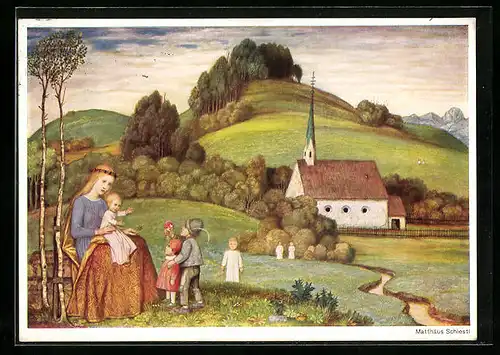 Künstler-AK Matthäus Schiestl: Madonna in der Wiese