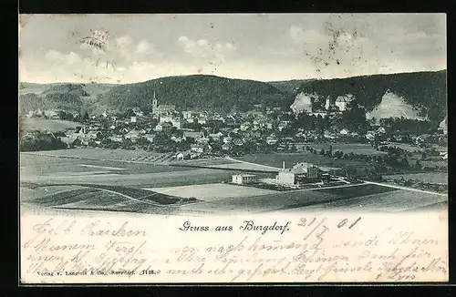 AK Burgdorf, Ortsansicht gegen die Berge