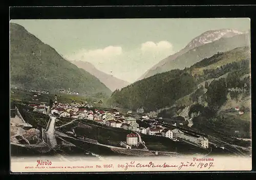 AK Airolo, Panorama der Stadt mit Gebirgskulisse