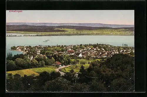 AK Ermatingen, Ortsansicht aus der Vogelschau mit See