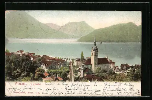 AK Vitznau, Rigibahn, Uferpartie mit Kirche