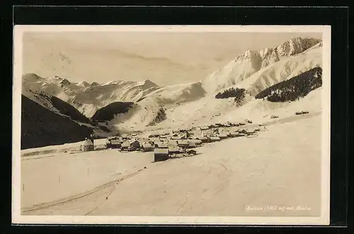 AK Sedrun, Teilansicht mit Badus im Schnee