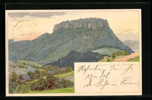 Lithographie Pfaffendorf, Panorama mit Königstein