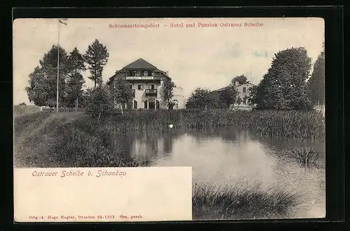 AK Schandau /Schrammsteingebiet, Hotel und Pension Ostrauer Scheibe