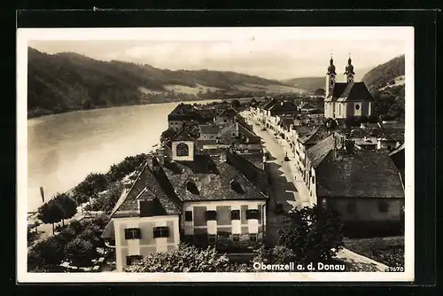 AK Obernzell a. d. Donau, Uferpartie mit Strasse und Kirche