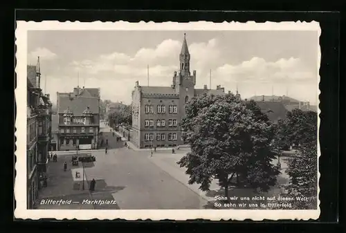 AK Bitterfeld, Marktplatz mit Geschäft von Hermann Henze