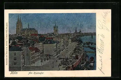 Luna-AK Köln, Am Rheinufer mit Dom