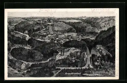 Künstler-AK Augustusbad, Teilansicht mit Rehen