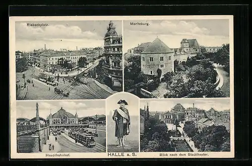 AK Halle a. S., Moritzburg, Blick nach dem Stadttheater, Hauptbahnhof