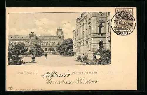 AK Zwickau i. S., Post und Albertplatz