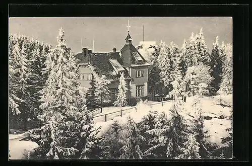 AK Oybin, Gasthof Töpferbaude im Schnee