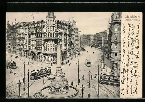 AK Magdeburg, Hasselbachplatz mit Strassenbahn