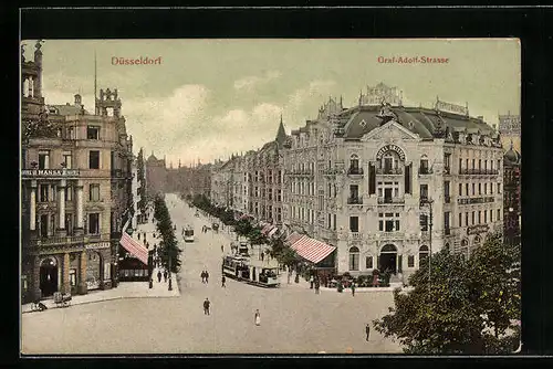 AK Düsseldorf, Graf-Adolf-Strasse mit Strassenbahn