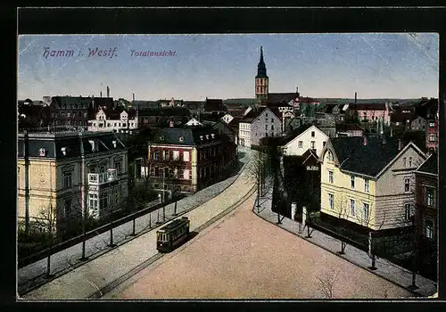 AK Hamm i. Westf., Totalansicht mit Strassenbahn