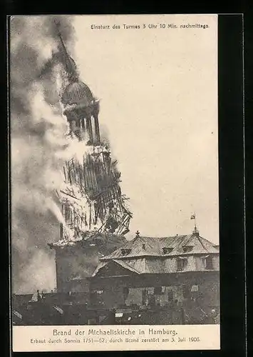 AK Hamburg-Neustadt, Brand der Michaeliskirche 1906