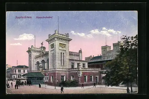 AK Saarbrücken, Abendstimmung am Hauptbahnhof