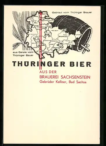 AK Bad Sachsa, Werbung der Brauerei Sachsenstein, Bierfass, Landkarte