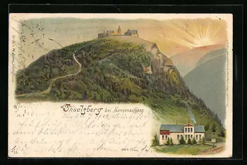 Lithographie Inselsberg bei Sonnenaufgang, Berg mit Gesicht / Berggesichter