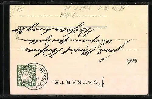 Lithographie Weissenburg a. Sand, Vierzehntes Mittelfränkisches Bundesschiessen, Teilansicht, PP15C15, Ganzsache Bayern