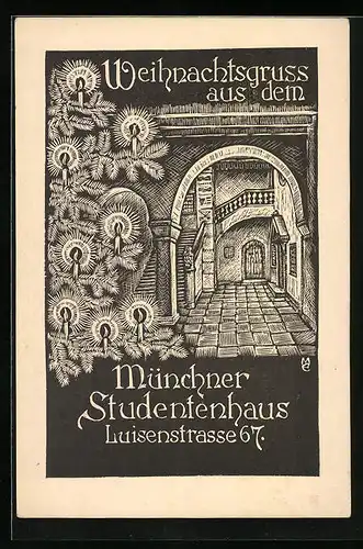 AK München, Studentenhaus Luisenstrasse 67, Weihnachtsgruss
